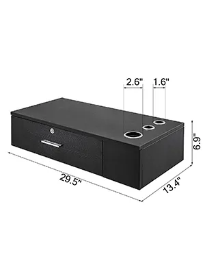 black VEVOR salon station with drawer and multiple tool holders, dimensions shown.