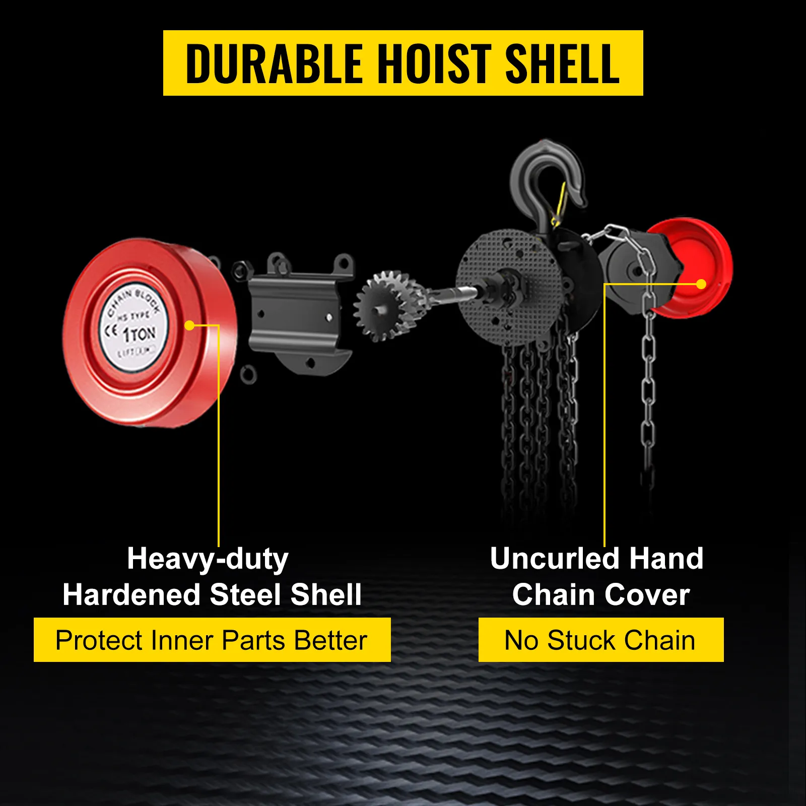 VEVOR hand chain hoist with durable steel shell and uncured hand chain cover.