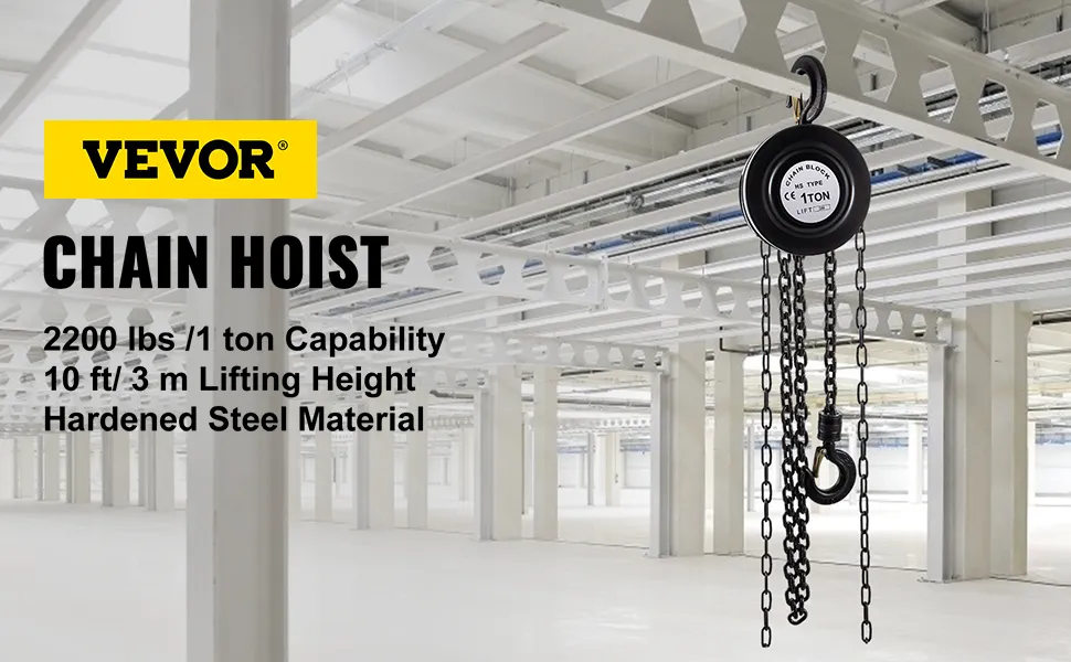 VEVOR hand chain hoist with 2200 lbs capacity in an industrial setting.