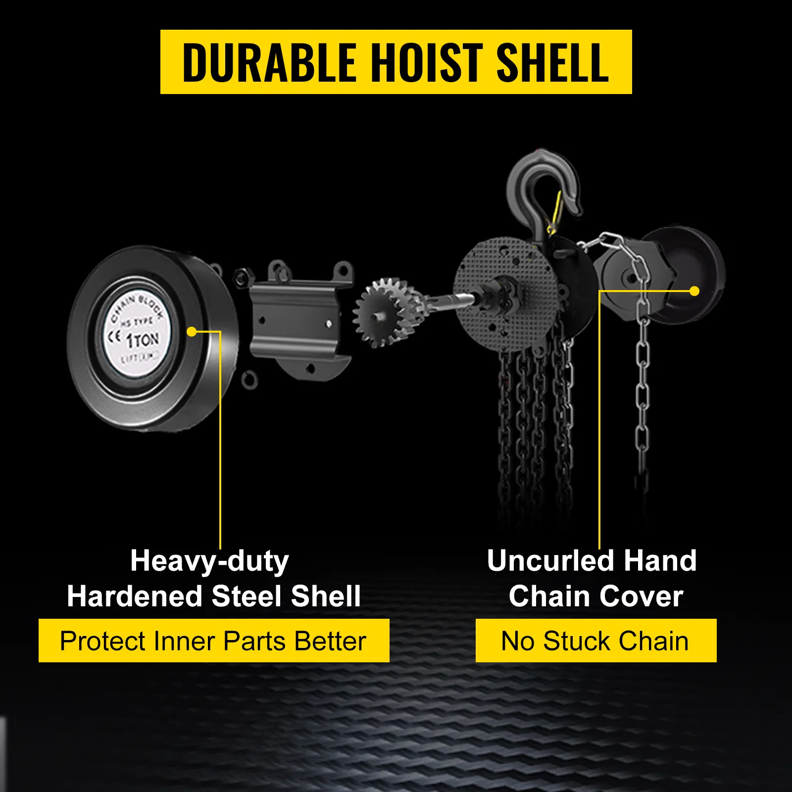 VEVOR hand chain hoist with durable steel shell and uncurling chain cover.