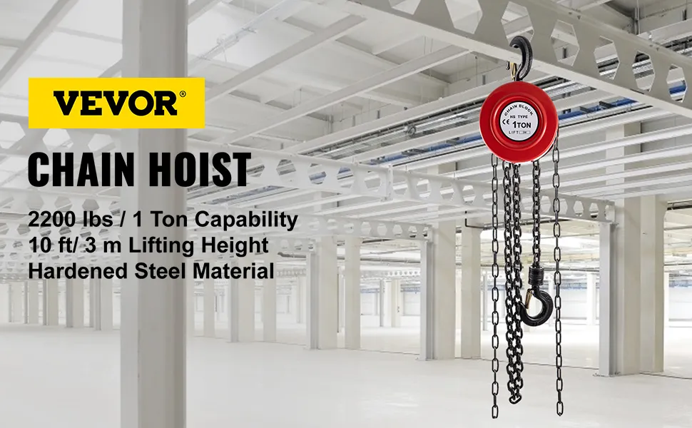 VEVOR hand chain hoist with 2200 lbs capacity in an industrial setting.
