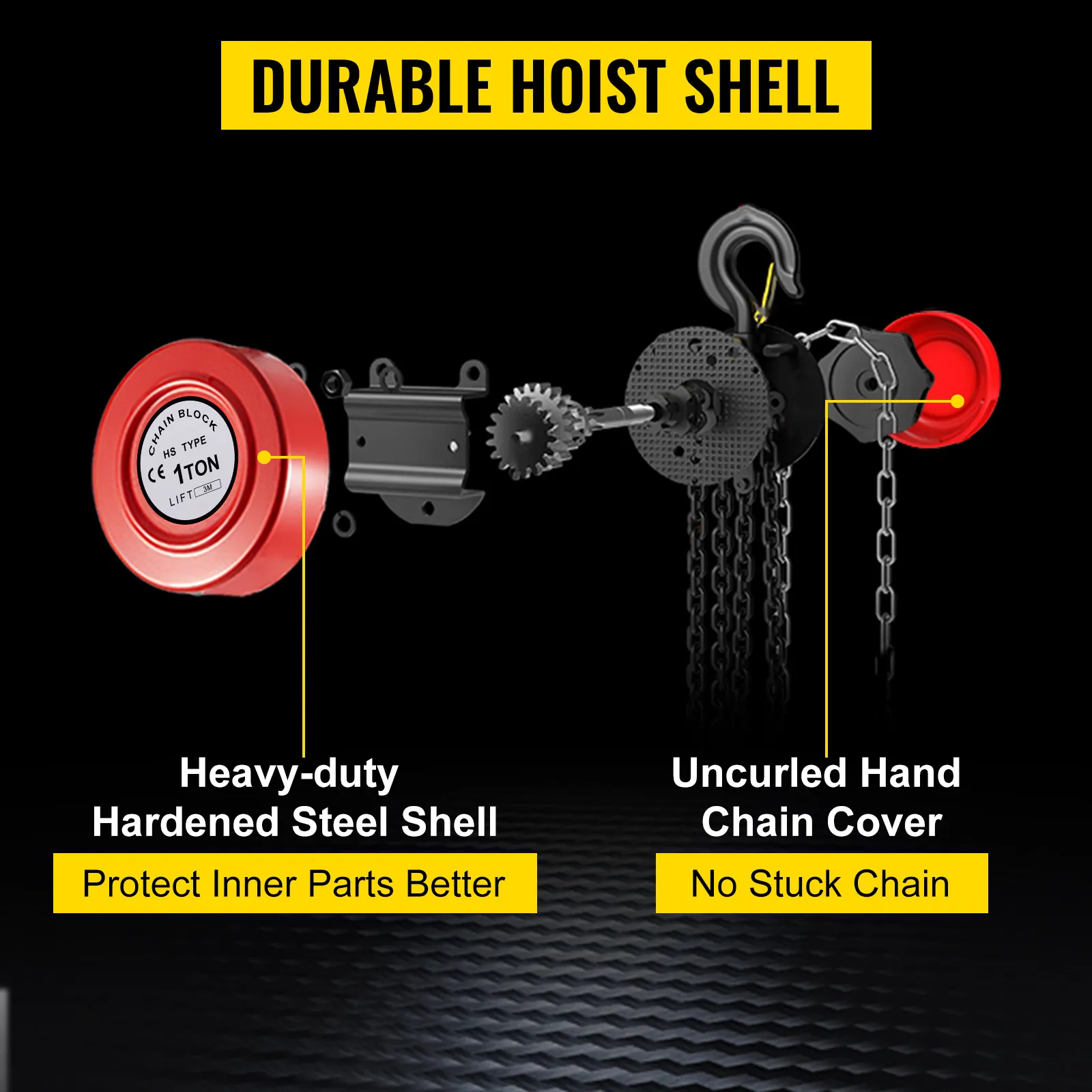 VEVOR hand chain hoist with durable steel shell and uncoupled hand chain cover.