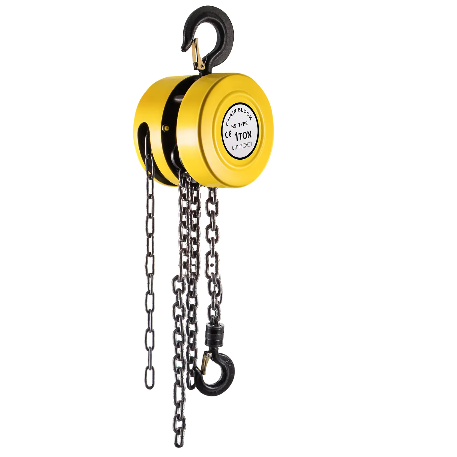 Polipasto de cadena manual VEVOR amarillo y negro con capacidad de carga de 1 tonelada.