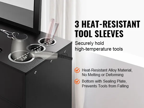 VEVOR salon organizer with three heat-resistant tool sleeves securely holding salon tools.
