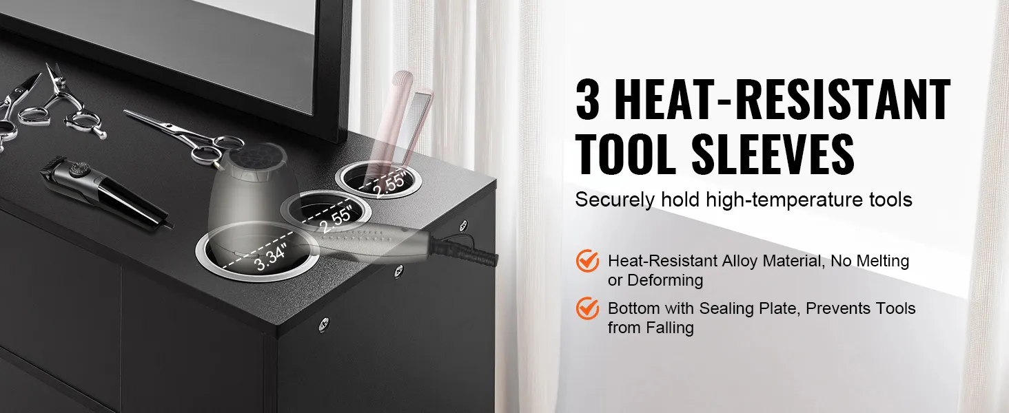 VEVOR salon organizer with three heat-resistant tool sleeves securely holding salon tools.