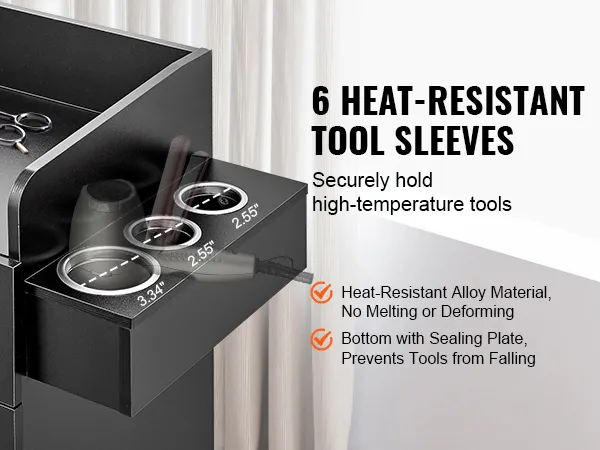 VEVOR salon organizer with 6 heat-resistant tool sleeves for securely holding high-temperature tools.