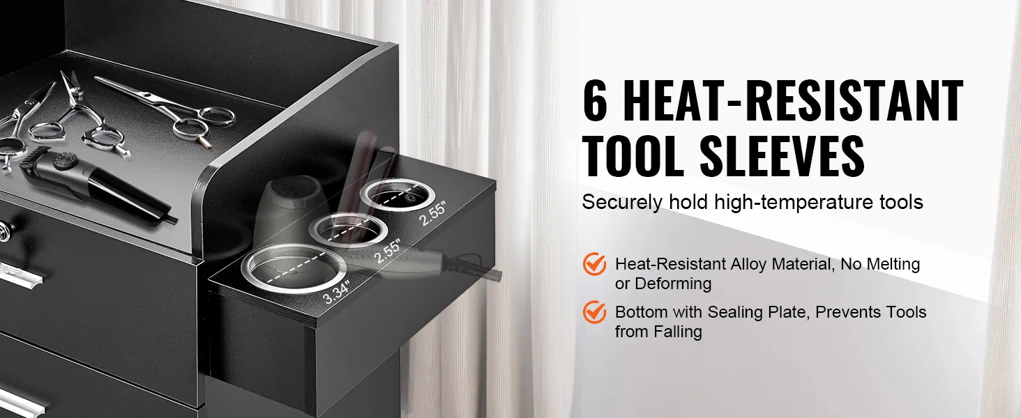 VEVOR salon organizer with 6 heat-resistant tool sleeves for securely holding high-temperature tools.