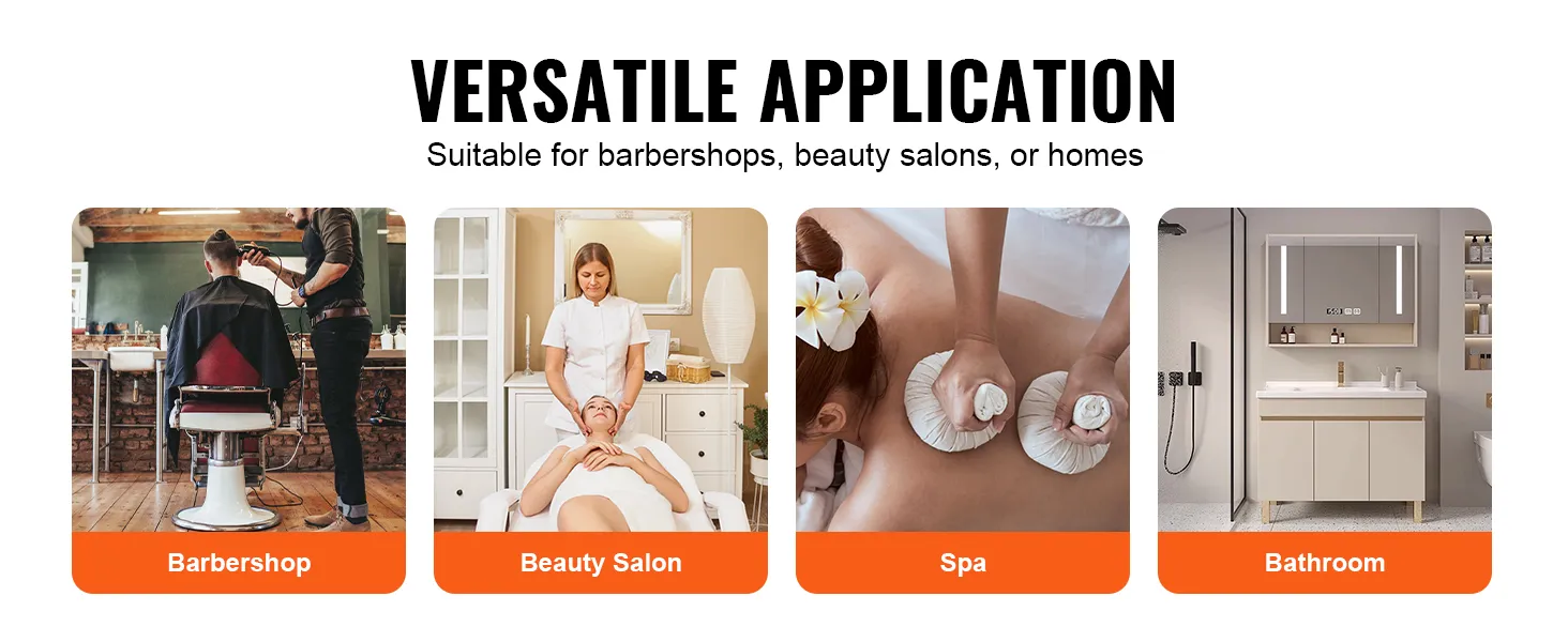 versatile application of VEVOR salon workstation for barbershops, beauty salons, spas, and bathrooms.