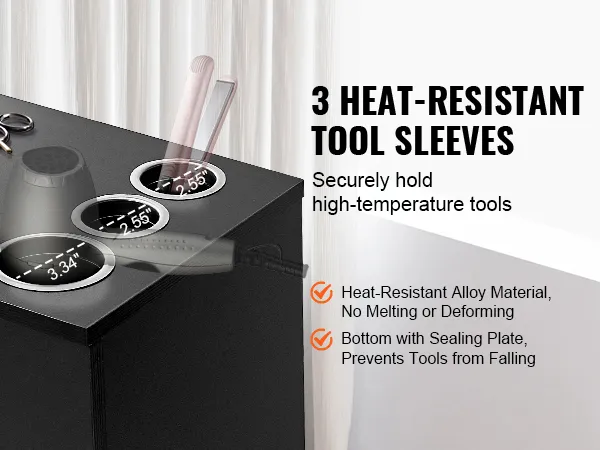 VEVOR salonwerkplek met 3 hittebestendige gereedschapshoezen, ideaal voor het veilig vasthouden van hete gereedschappen.