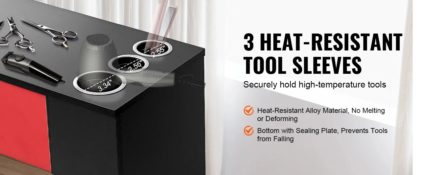 VEVOR salonwerkplek met 3 hittebestendige gereedschapshoezen, ideaal voor het veilig vasthouden van hete gereedschappen.