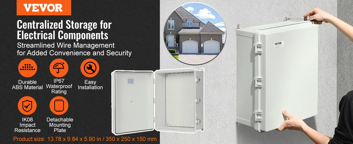 VEVOR electrical junction box - ip67 waterproof, ik08 impact resistance, easy installation, durable abs.