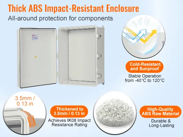 VEVOR electrical junction box: thick abs, impact-resistant, cold-resistant from -40°c to 120°c, ik08 rated.