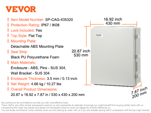 VEVOR Outdoor Electrical Junction Box, 20.87 x 16.92 x 7.87 in