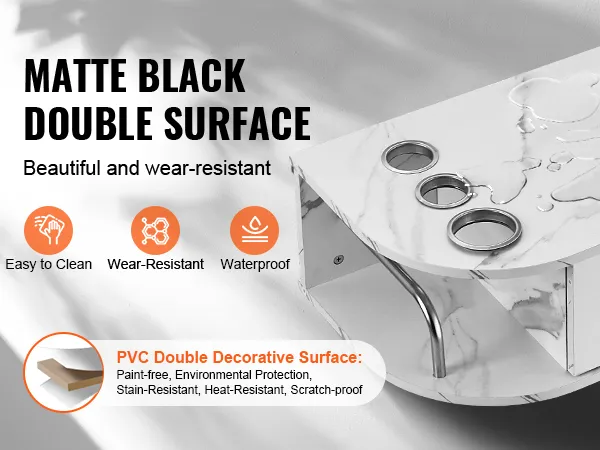 matte black VEVOR salon station with pvc double surface, waterproof, easy to clean, and wear-resistant.