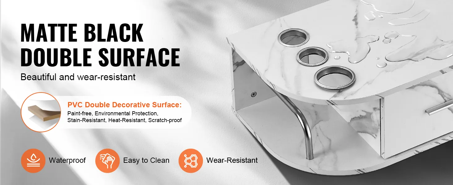 matte black VEVOR salon station with pvc double surface, waterproof, easy to clean, and wear-resistant.