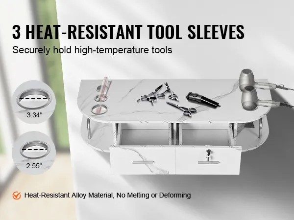5 heat-resistant tool sleeves on white VEVOR salon station holding hair tools securely.