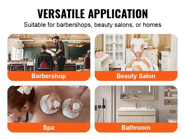 versatile application of VEVOR salon station in barbershops, beauty salons, spas, and bathrooms.