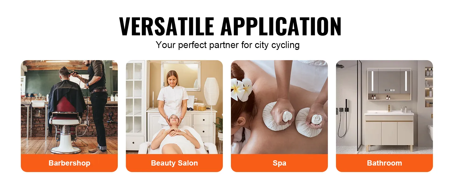 versatile application of VEVOR salon station in barbershops, beauty salons, spas, and bathrooms.