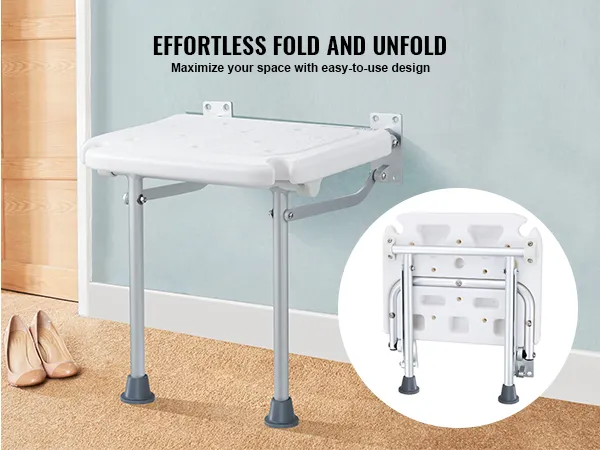 VEVOR folding shower seat mounted on a wall, showcasing its effortless fold and unfold design.