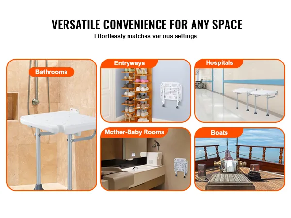 VEVOR folding shower seat in bathrooms, entryways, hospitals, mother-baby rooms, and boats.