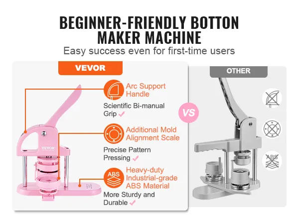 Máquina para hacer botones VEVOR con mango de soporte de arco, escala de alineación de molde y material ABS de grado industrial.