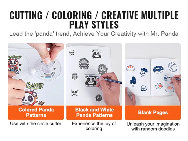 Recorta y colorea patrones de panda con páginas en blanco para estilos de juego creativos usando el creador de botones VEVOR.