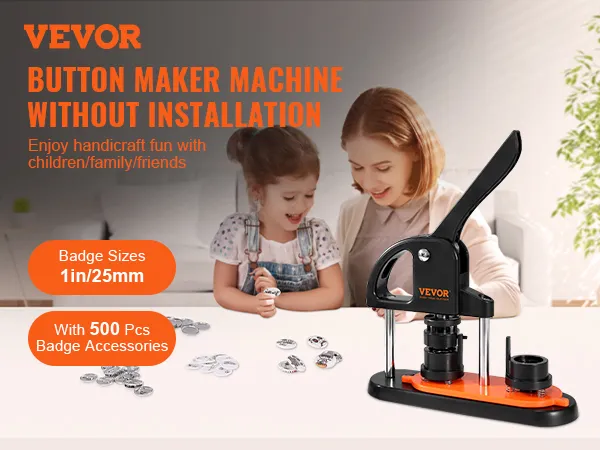 VEVOR button maker machine, 1in/25mm badge sizes, 500 pcs accessories, crafting with children.