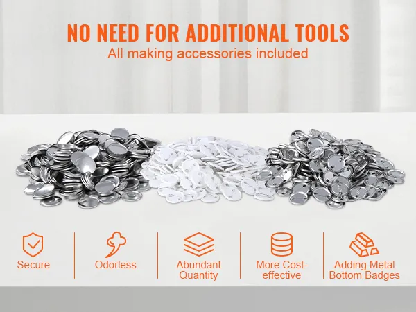 button-making accessories for VEVOR button maker machine with metal and plastic components included.