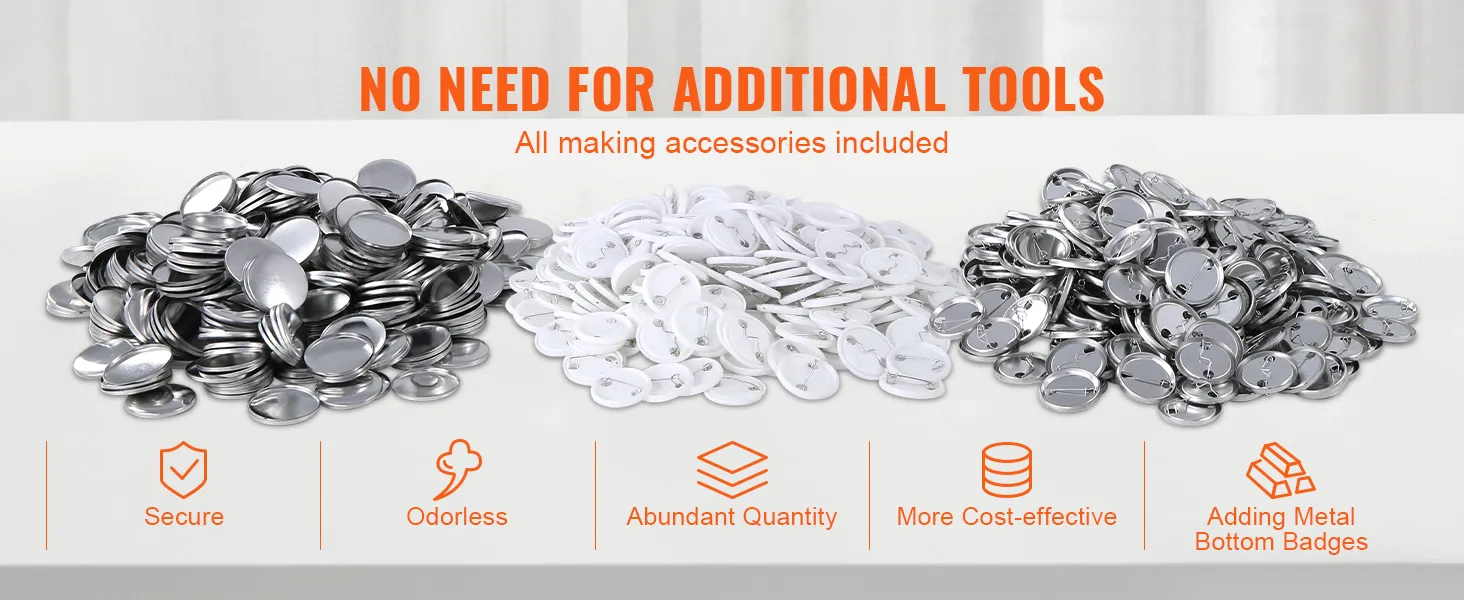 button-making accessories for VEVOR button maker machine with metal and plastic components included.