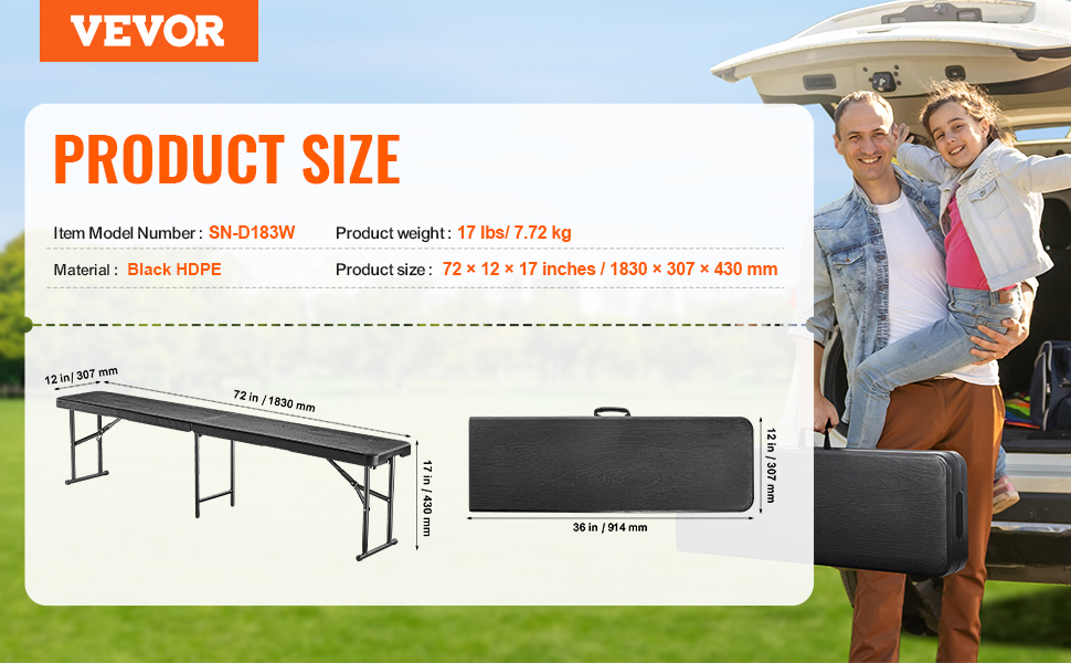 VEVOR Plastic Folding Bench, 6 ft Portable Bench for Indoor