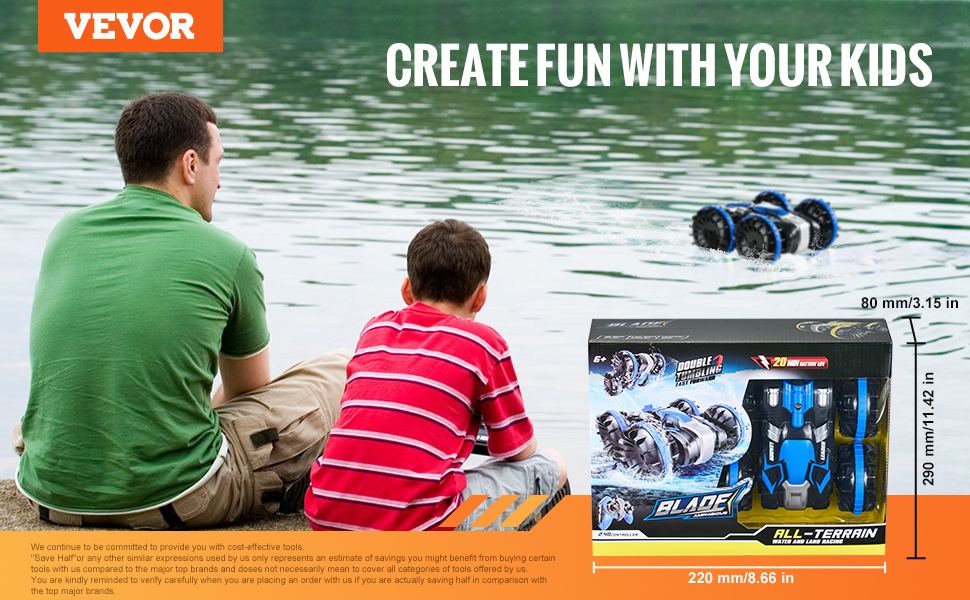 VEVOR Amphibien RC-Auto, 2,4 GHz, 12 Km/h, 4WD Wasserdicht – Mit 2 Akkus, Für Kinder Ab 6