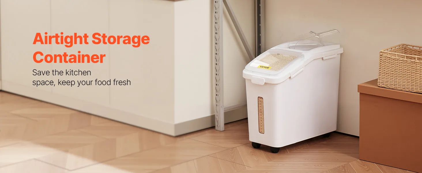 Ingredient Storage Bin, 11.4 Gallon Capacity Shelf Ingredient Bin, 280 Cup Flour Bins On Wheels Commercial Prosave Shelf-storage Ingredient Bin With Lid And Scoop Rice Bin For Kitchen White | US