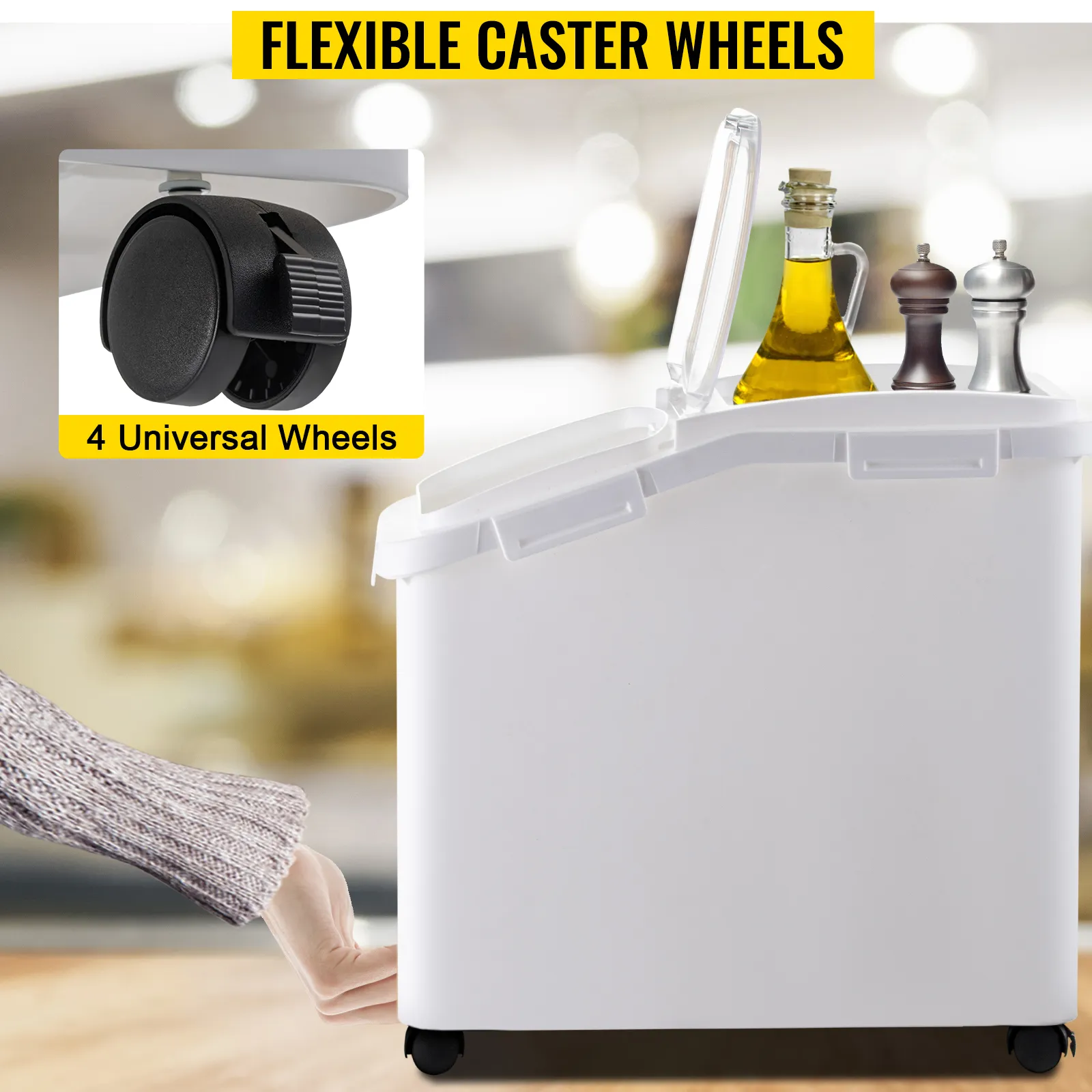 Ruedas giratorias flexibles en el contenedor de almacenamiento de ingredientes VEVOR, con 4 ruedas universales.