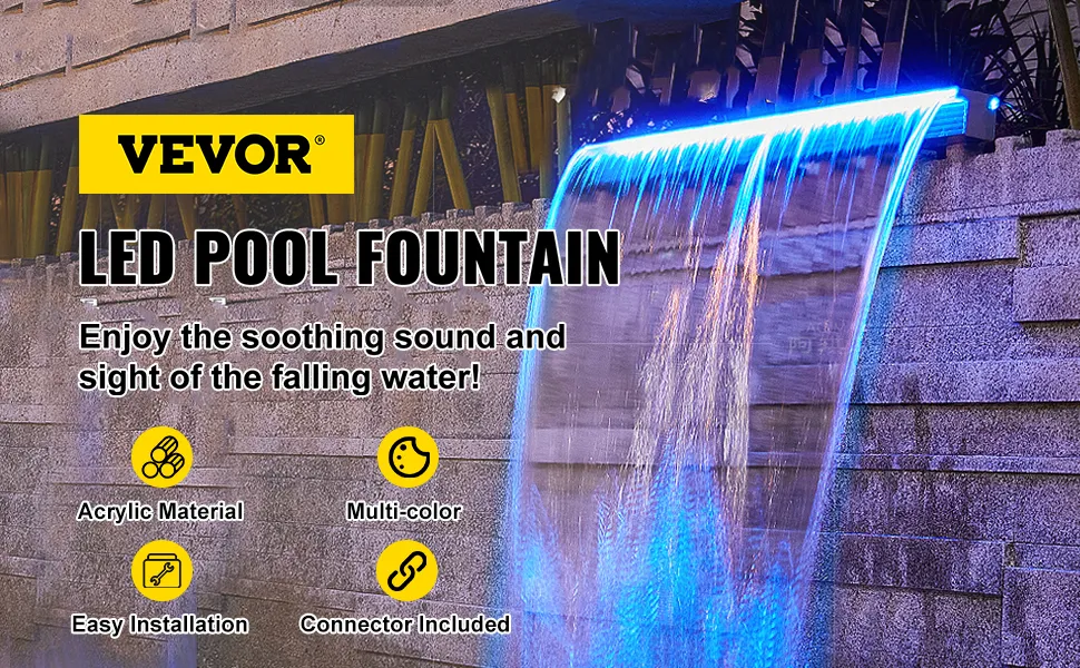 Sfioratore per fontana VEVOR con luci a LED, materiale acrilico, multicolore, facile da installare.
