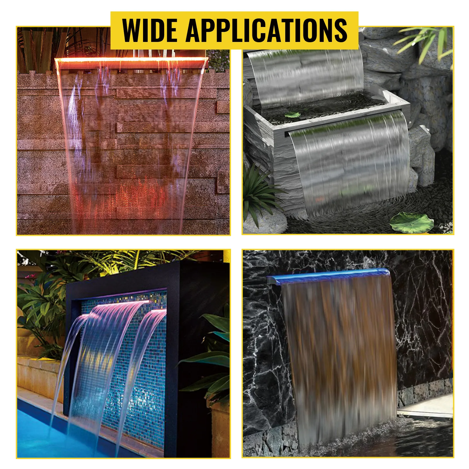 ampie applicazioni dello sfioratore per fontane VEVOR in diversi contesti esterni.