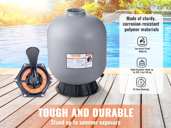 VEVOR Sand Filter, 24-inch, Up to 65 GPM Flow Rate, Above Inground
