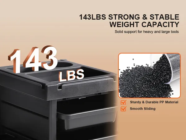 VEVOR salon trolley cart with 143lbs weight capacity, durable pp material, and smooth sliding.