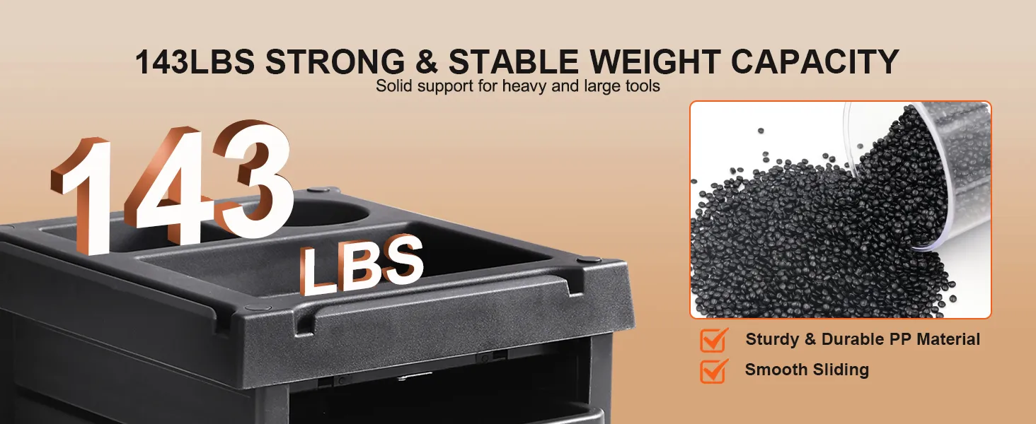 VEVOR salon trolley cart with 143lbs weight capacity, durable pp material, and smooth sliding.