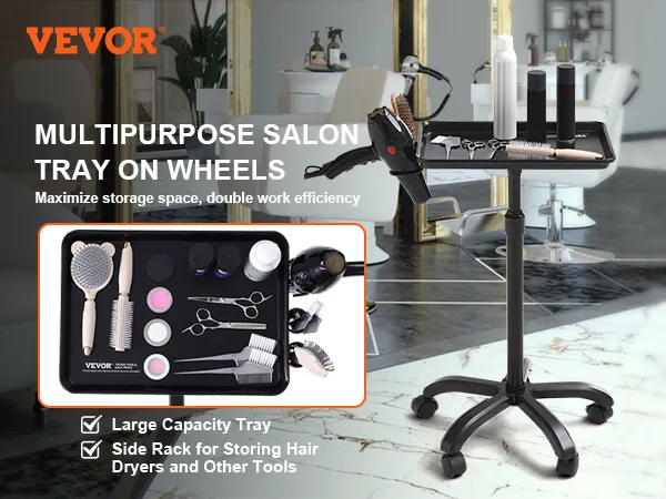 VEVOR multipurpose salon tray with large capacity and wheeled base in modern salon.