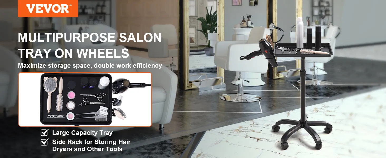 VEVOR multipurpose salon tray with large capacity and wheeled base in modern salon.