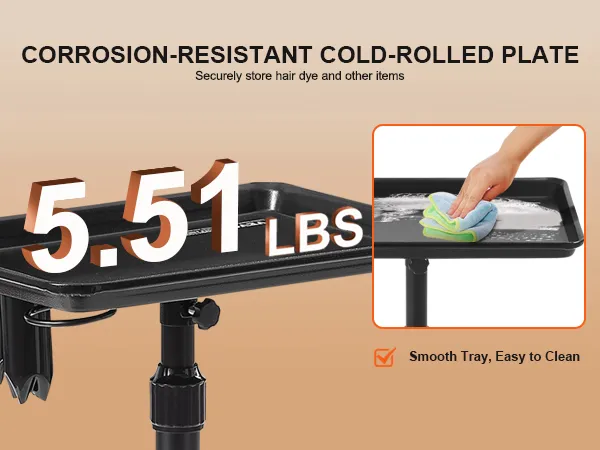 corrosion-resistant VEVOR salon tray cart with 5.51 lbs capacity and easy-to-clean smooth tray.