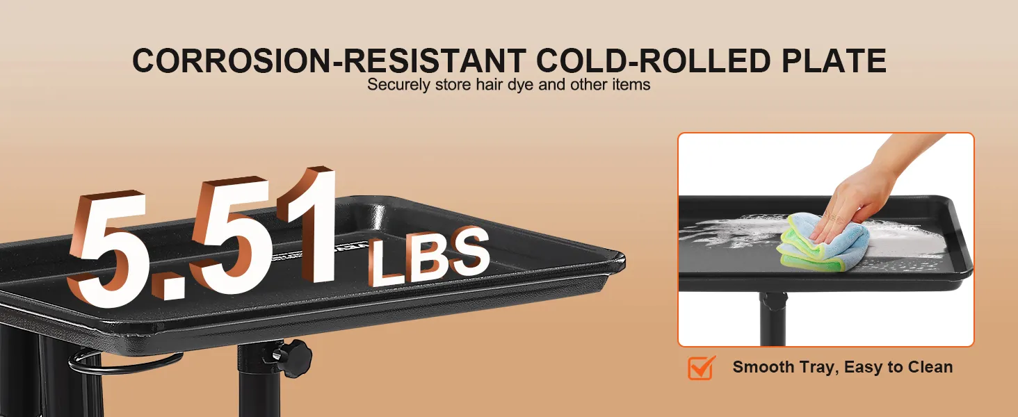 corrosion-resistant VEVOR salon tray cart with 5.51 lbs capacity and easy-to-clean smooth tray.