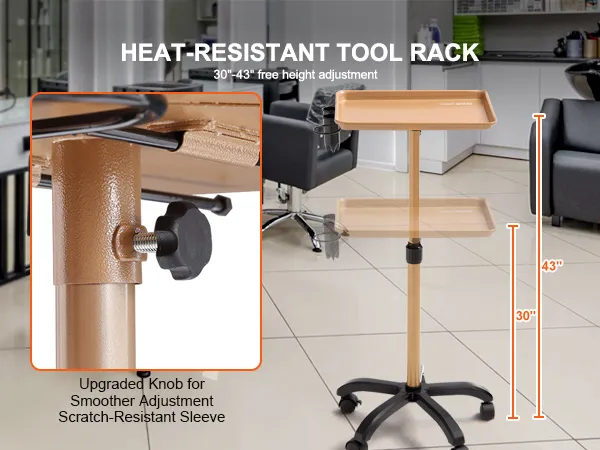 VEVOR salon tray cart with adjustable height, smooth knob, and scratch-resistant sleeve in a salon setting.