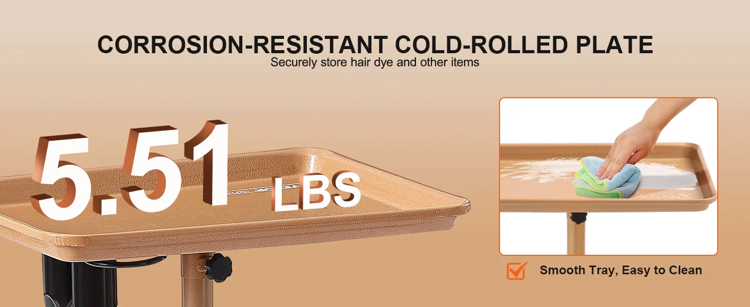 VEVOR salon tray cart, corrosion-resistant cold-rolled plate, 5.51 lbs, easy to clean, smooth tray.