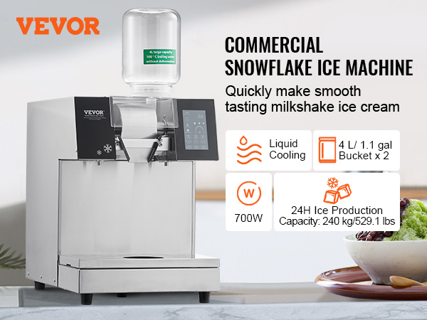 VEVOR Commercial Snowflake Ice Machine, 529.1LBS/24H Snowflake Ice