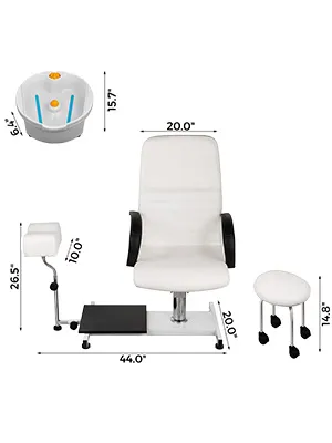 Sillón de pedicura hidráulico VEVOR con reposapiés, bandeja de manicura y taburete con ruedas.