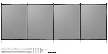 VEVOR-Poolzaun mit schwarzen Maschenpaneelen, Stangen und Montagezubehör.