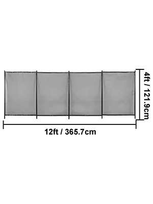 VEVOR sentry security pool fence, dimensions 12ft by 4ft, black mesh panels.