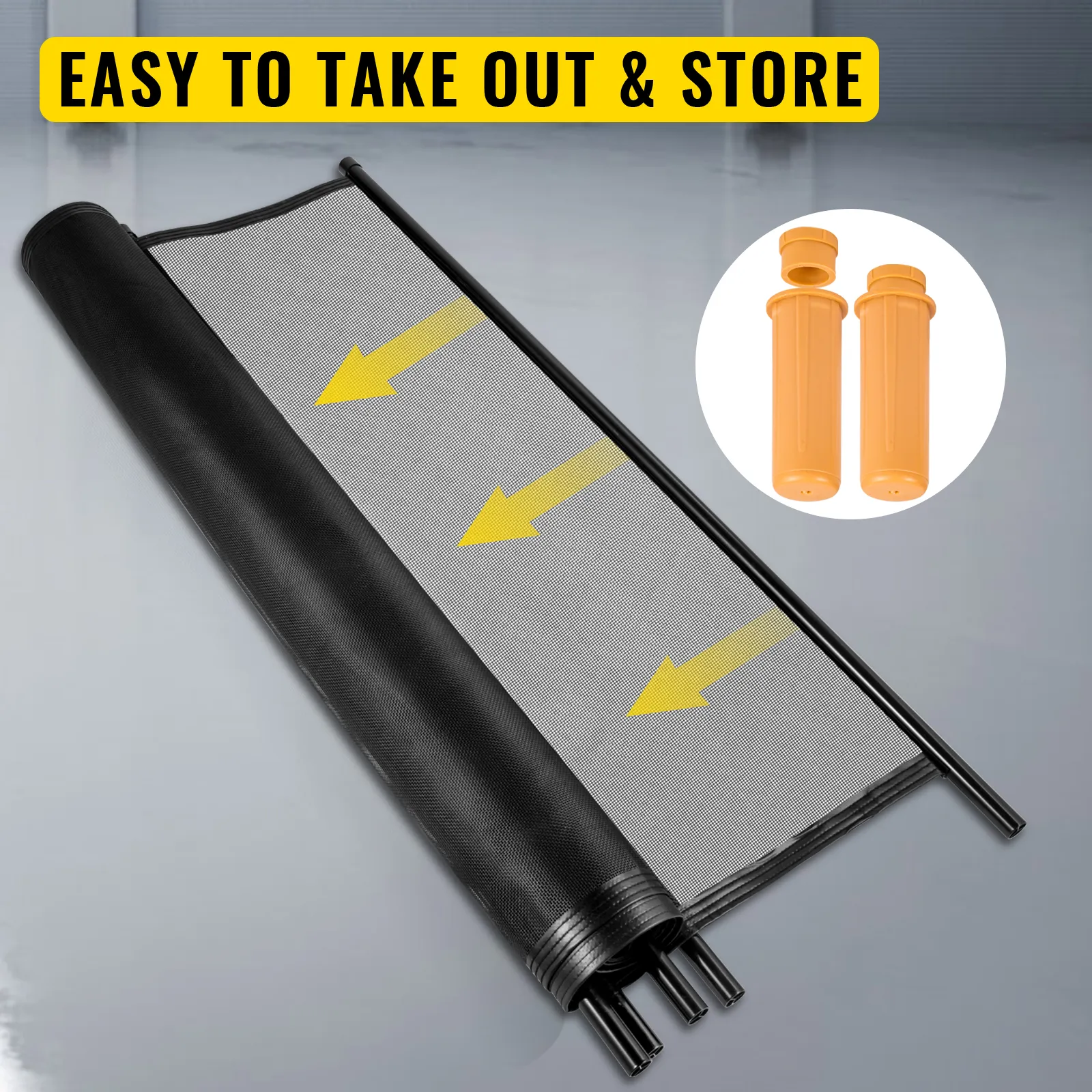VEVOR sentry security pool fence easy to store, featuring mesh and support poles.