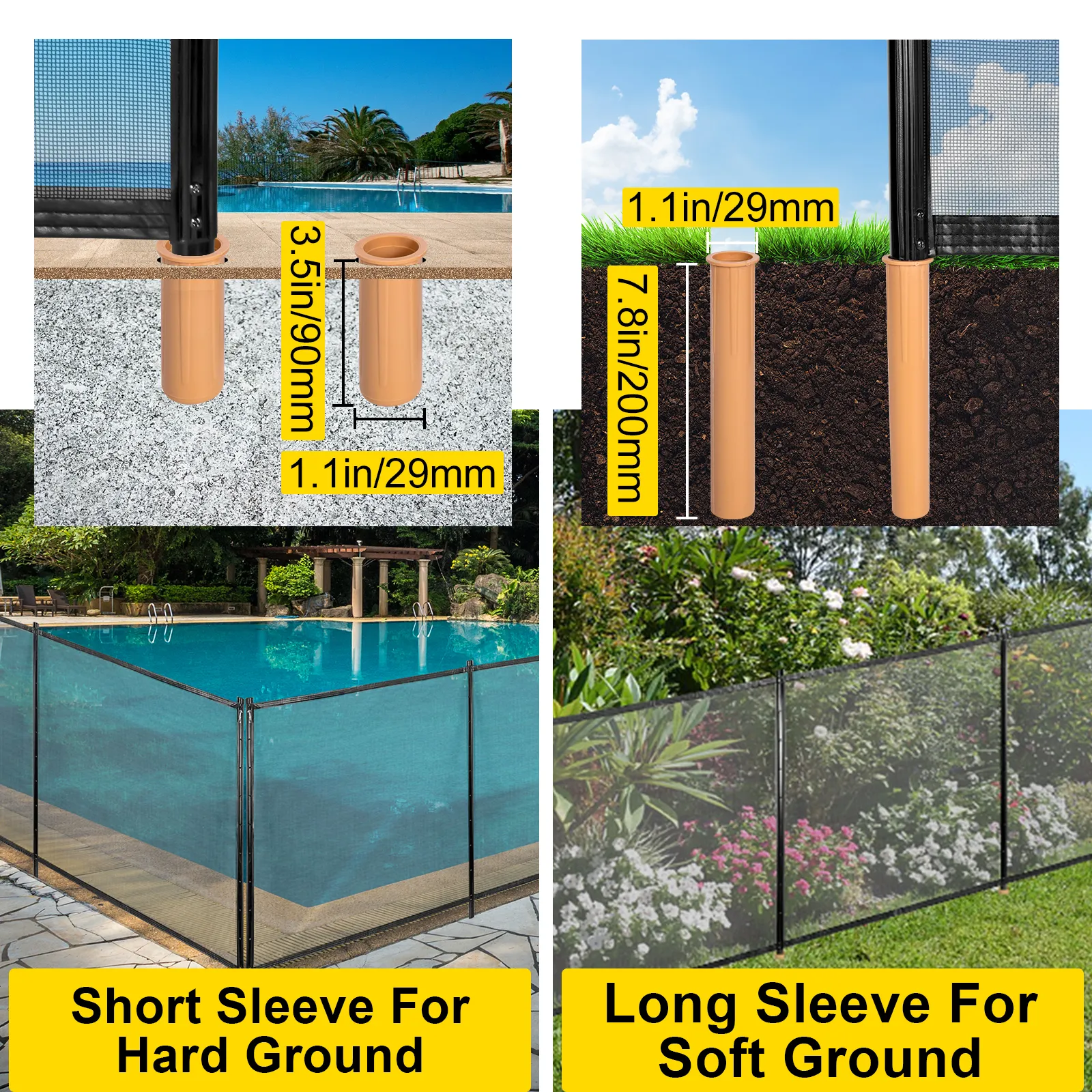 VEVOR sentry security pool fence installation in hard and soft ground.